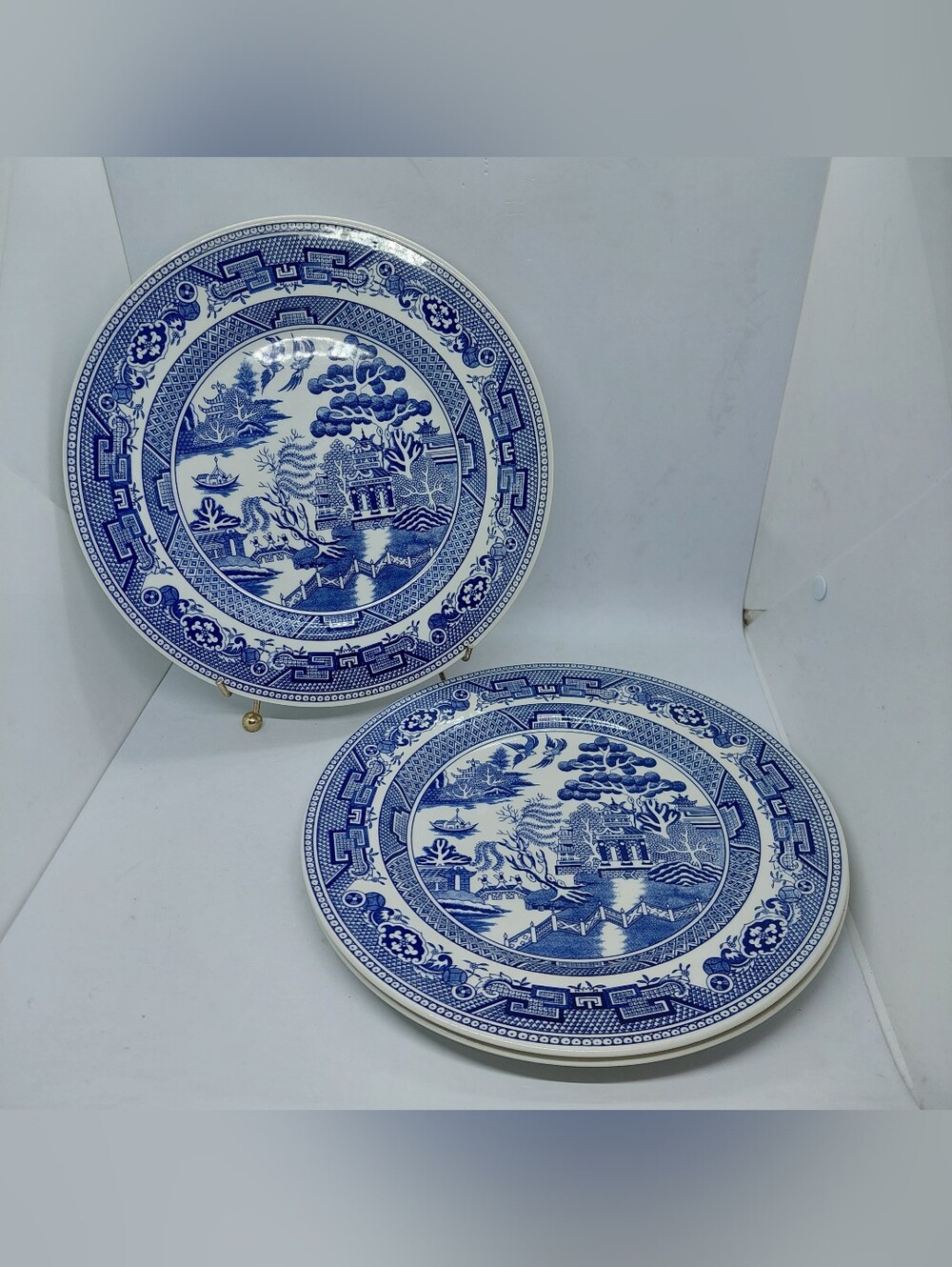 Jhon Tams Fine English Earthenware Dinner Plates 10.75" Blue Willow Set Of 3